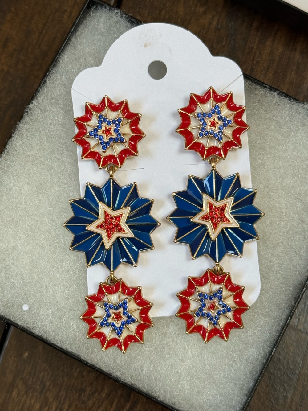 Vintage Red, Blue & Gold Starburst Drop Earrings